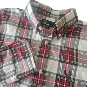 Fred Perry Tartan Plaid Button Down Shirt Mens Medium Long Sleeve Cotton